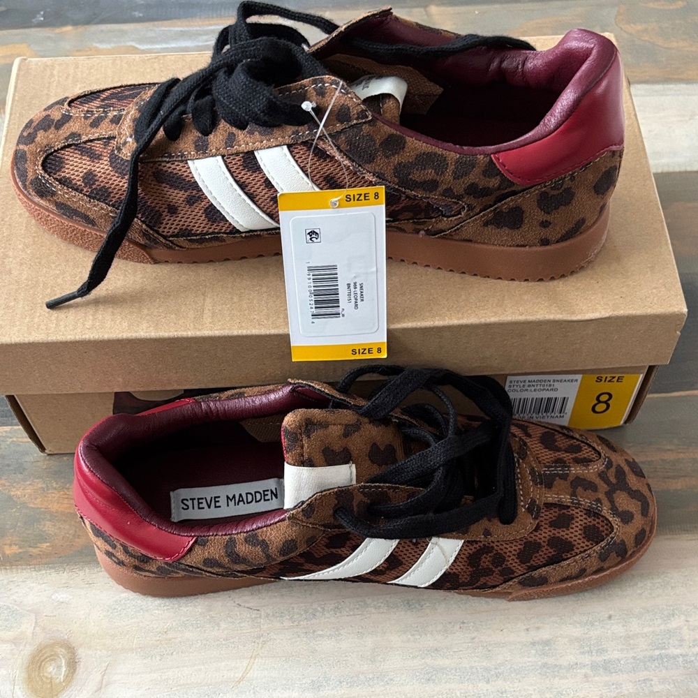 Steve Madden Women’s Sneakers with Leopard and Burgundy Accents
